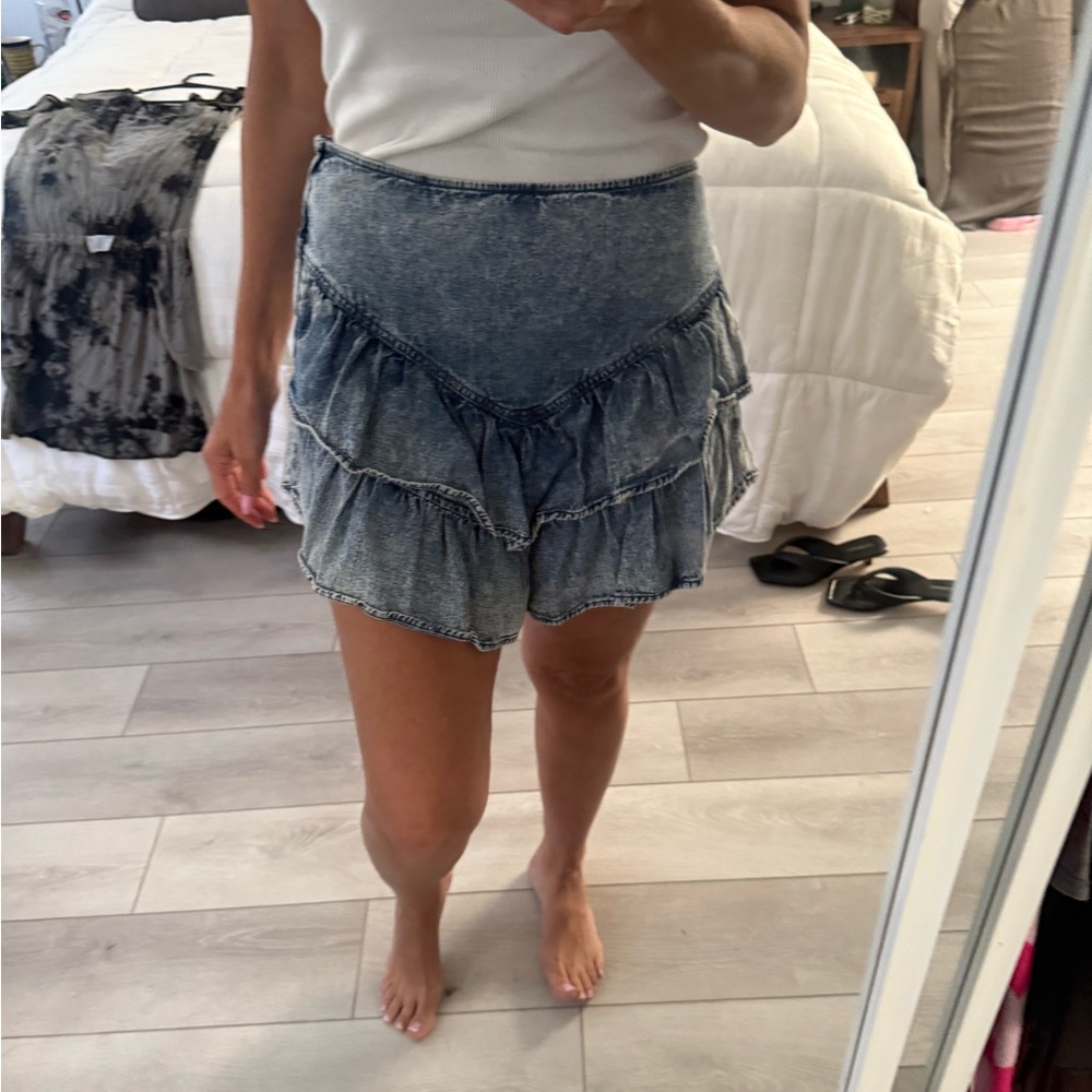 MOTHER Blue Ruffled Mini Skirt